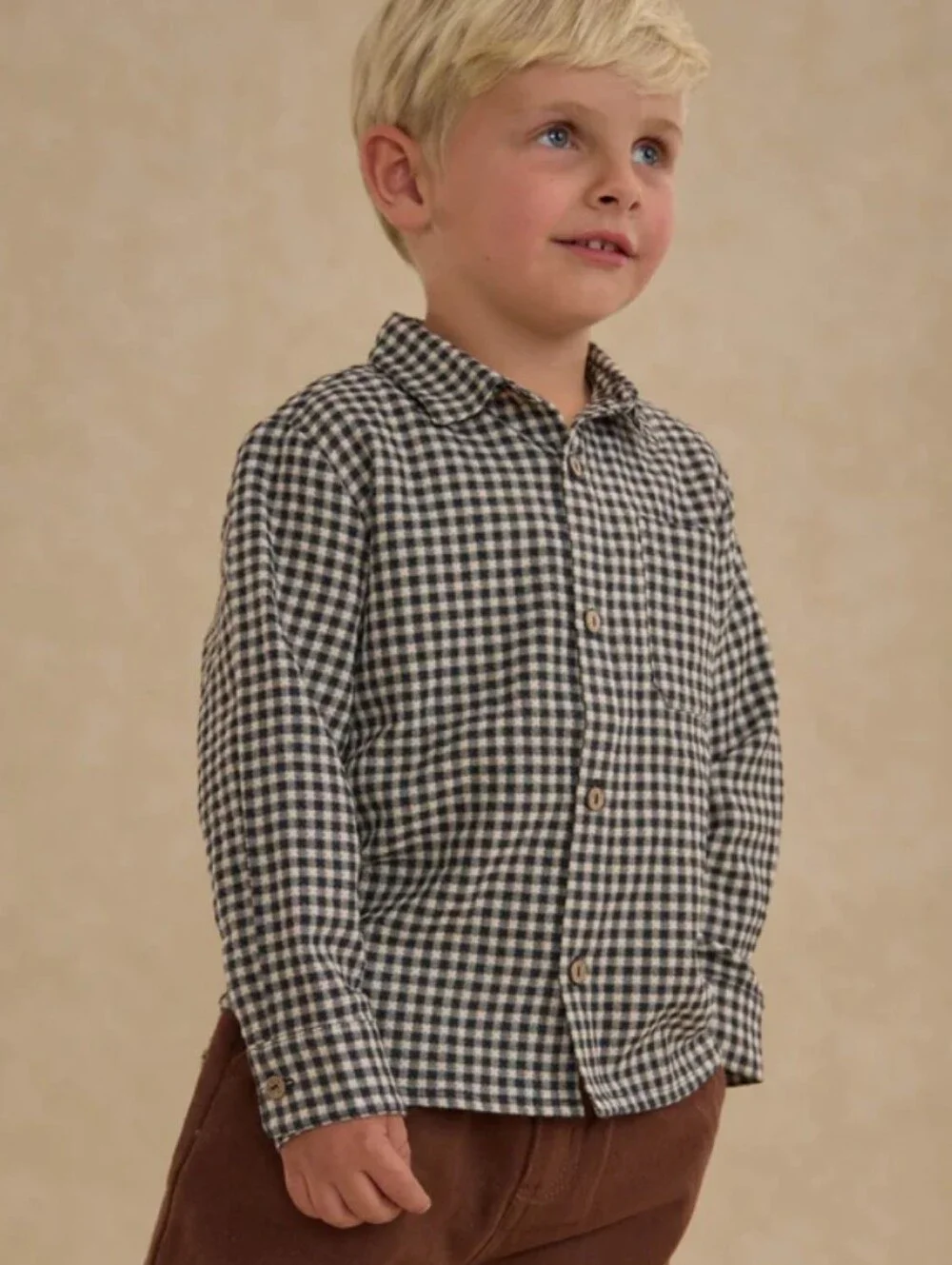 Rylee + Cru Collared Long Sleeve Shirt - Black Gingham 18-24 Months